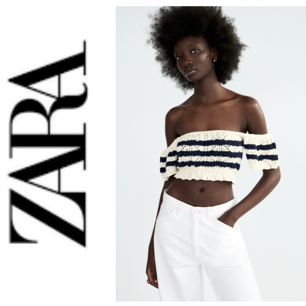 NWOT Zara pointelle stitch nautical striped crocheted crop top
